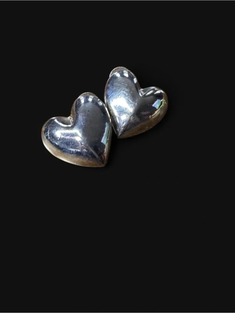 Silver-Tone puffy Heart Shaped Earrings post backing